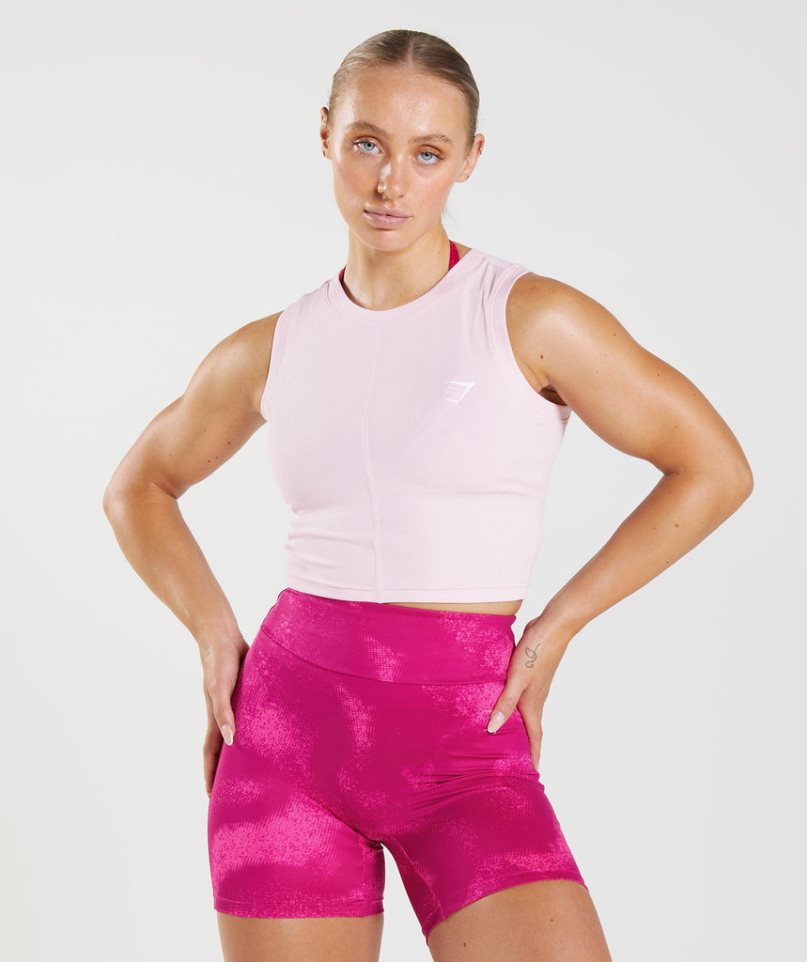 Gymshark GS Power Gerippt Midi Muskelshirt Damen Rosa | 76310PEZX