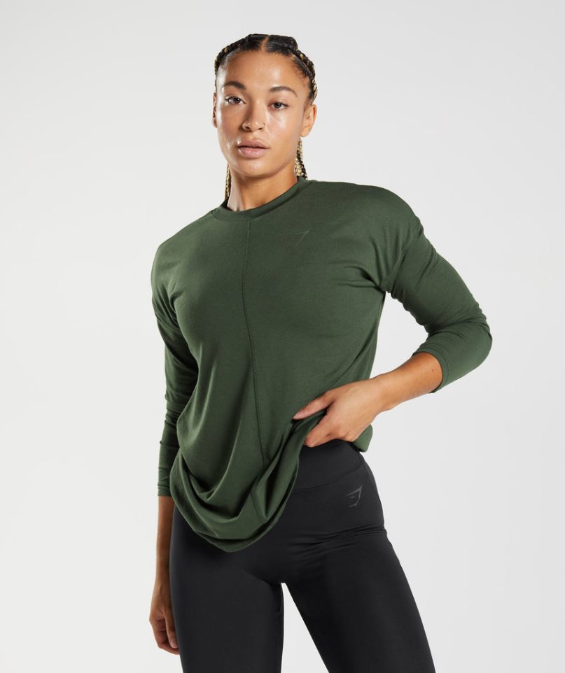 Gymshark GS Power Long Sleeve T-shirts Damen Olivgrün | 85149KXOQ