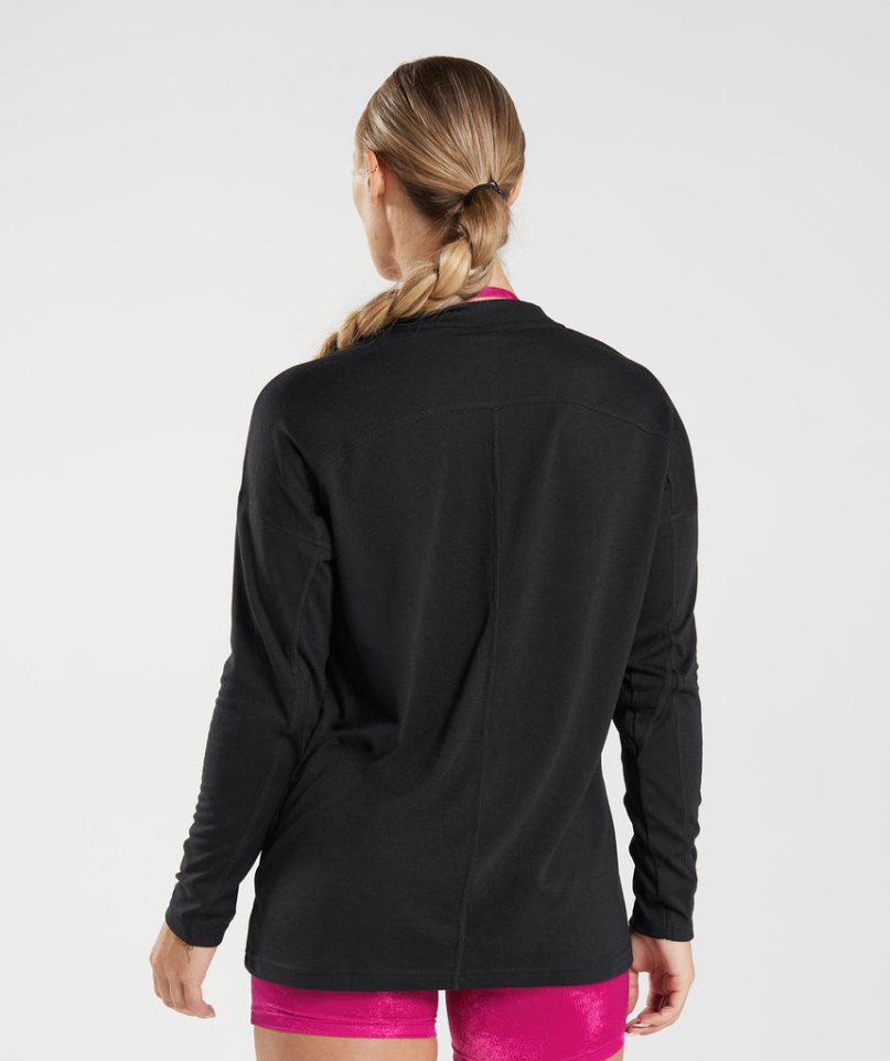 Gymshark GS Power Long Sleeve T-shirts Damen Schwarz | 98612UGCH