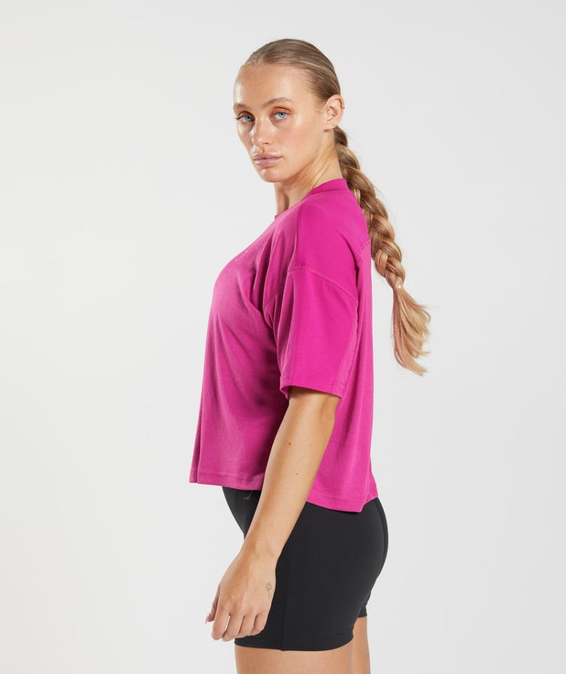 Gymshark GS Power Midi Kurz Geschnittene Oberteile Damen Fuchsie | 05719VXKD