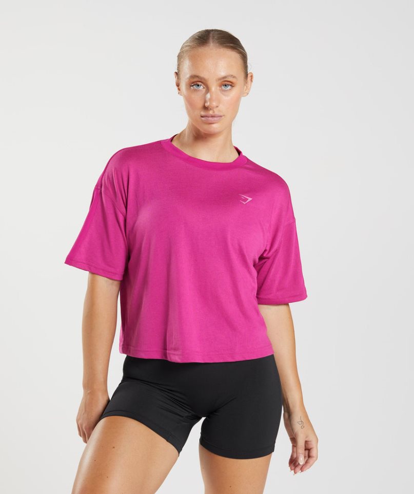 Gymshark GS Power Midi Kurz Geschnittene Oberteile Damen Fuchsie | 05719VXKD