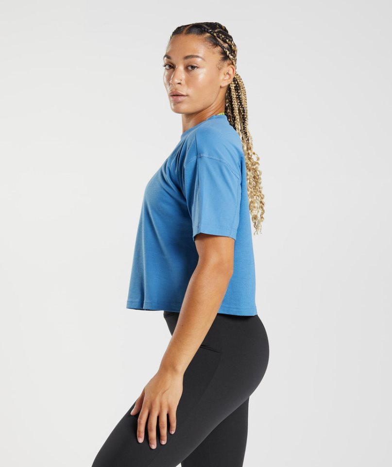 Gymshark GS Power Midi Kurz Geschnittene Oberteile Damen Blau | 60852RHEG