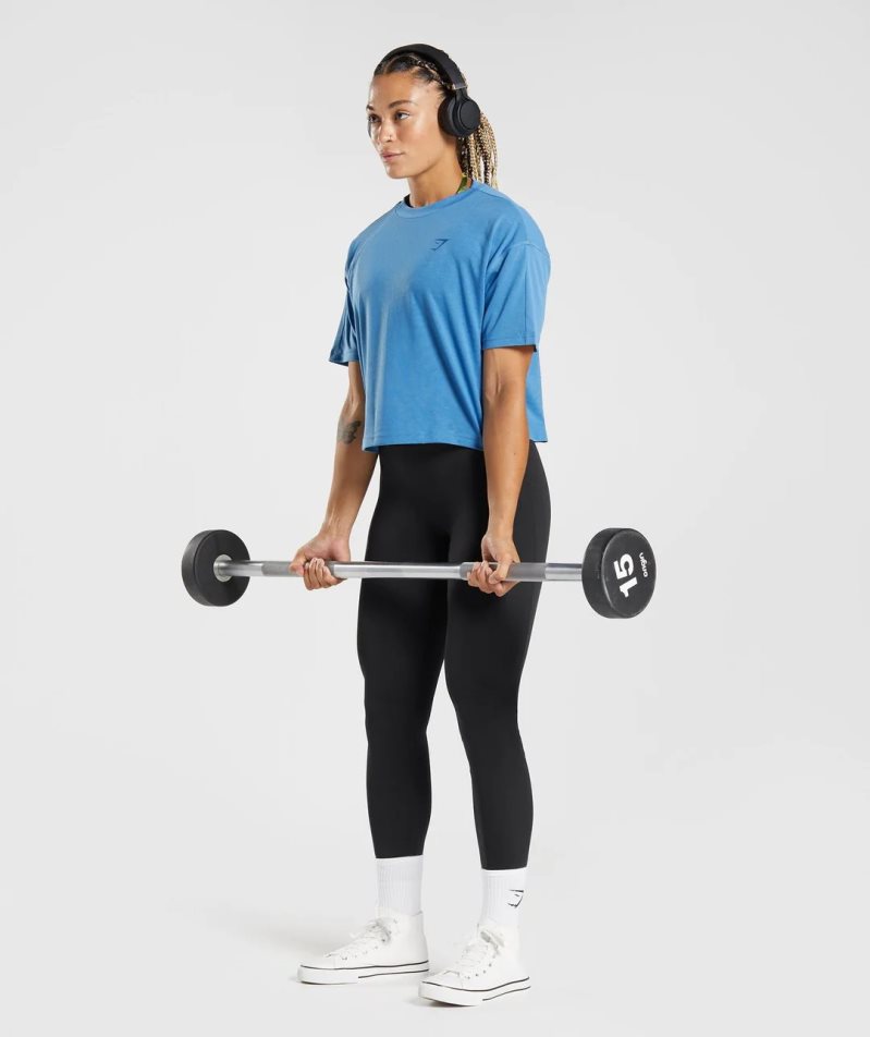 Gymshark GS Power Midi Kurz Geschnittene Oberteile Damen Blau | 60852RHEG