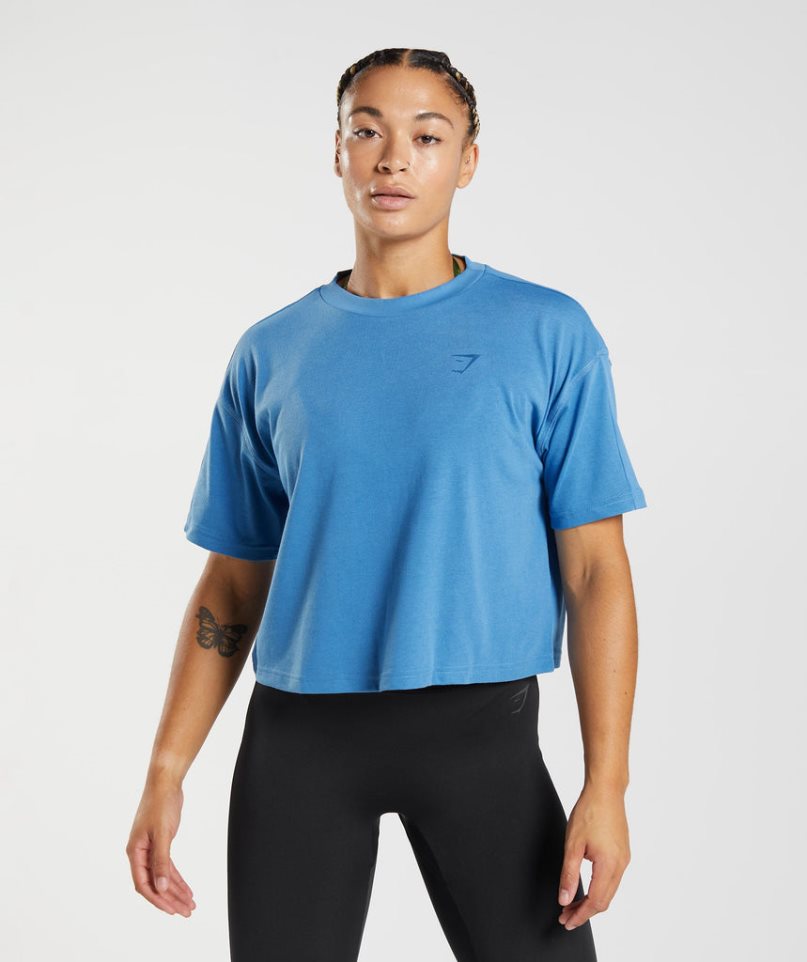 Gymshark GS Power Midi Kurz Geschnittene Oberteile Damen Blau | 60852RHEG