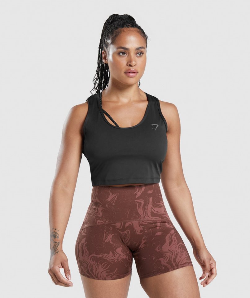 Gymshark GS Power Open Back Cropped Muskelshirt Damen Schwarz | 06812OKZQ