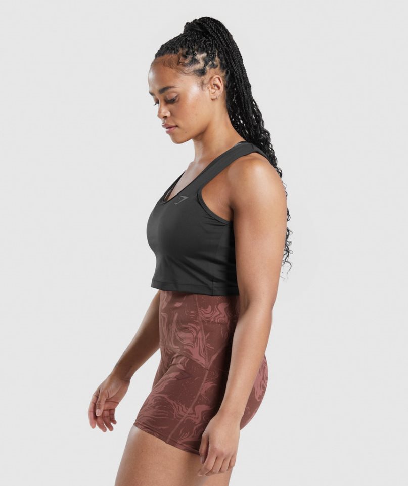 Gymshark GS Power Open Back Cropped Muskelshirt Damen Schwarz | 06812OKZQ