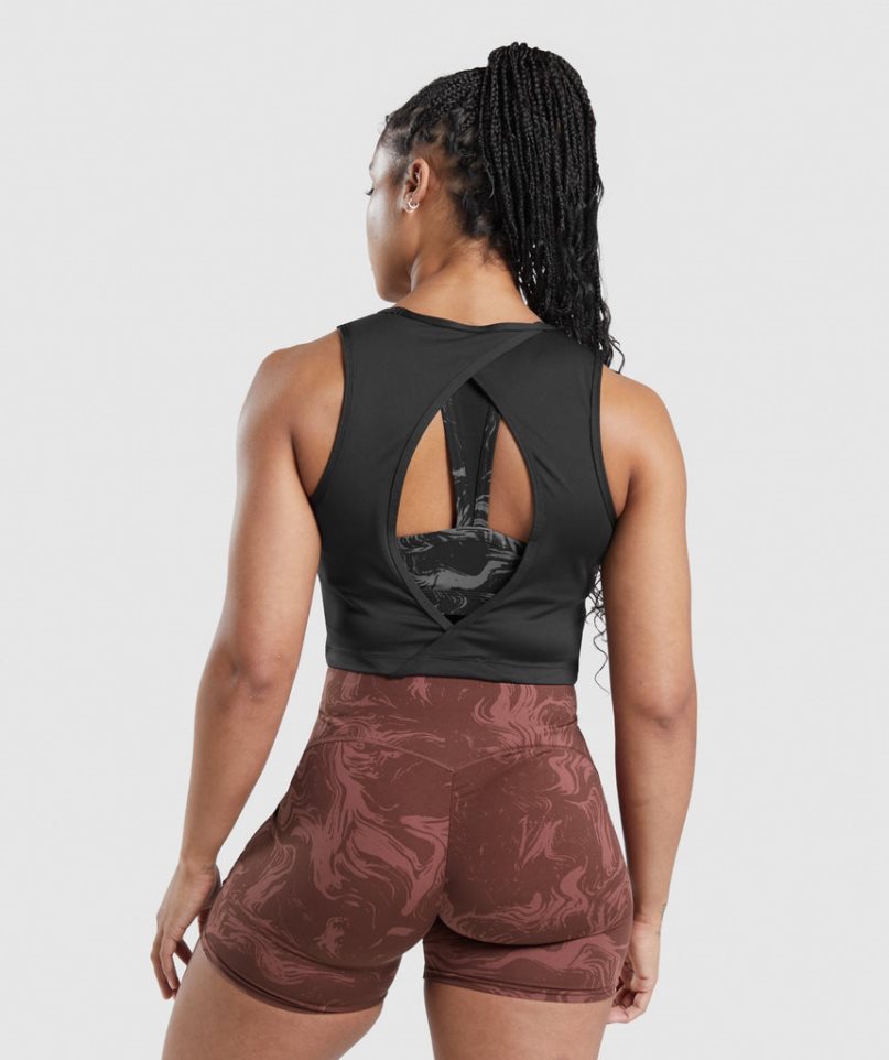 Gymshark GS Power Open Back Cropped Muskelshirt Damen Schwarz | 06812OKZQ