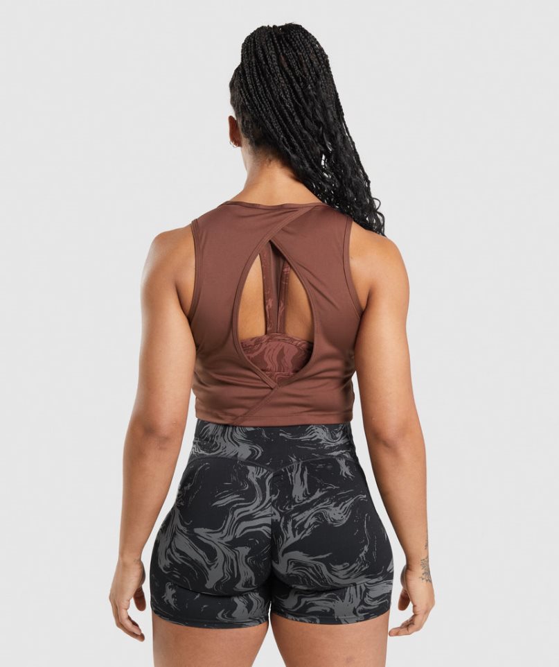 Gymshark GS Power Open Back Cropped Muskelshirt Damen Braun | 93768ELTY