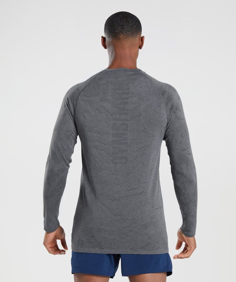 Gymshark Geo Seamless Long Sleeve T-shirts Herren Grau | 03672IYLS