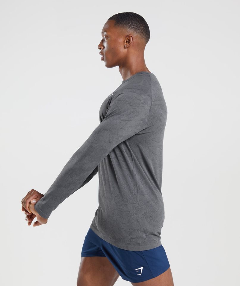 Gymshark Geo Seamless Long Sleeve T-shirts Herren Grau | 03672IYLS