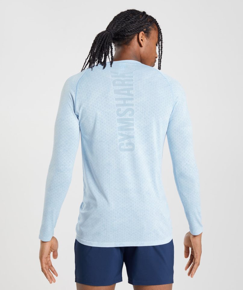 Gymshark Geo Seamless Long Sleeve T-shirts Herren Hellblau | 15736TEMX