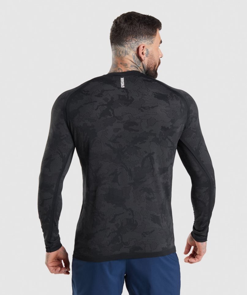 Gymshark Geo Seamless Long Sleeve T-shirts Herren Schwarz | 36729FREB