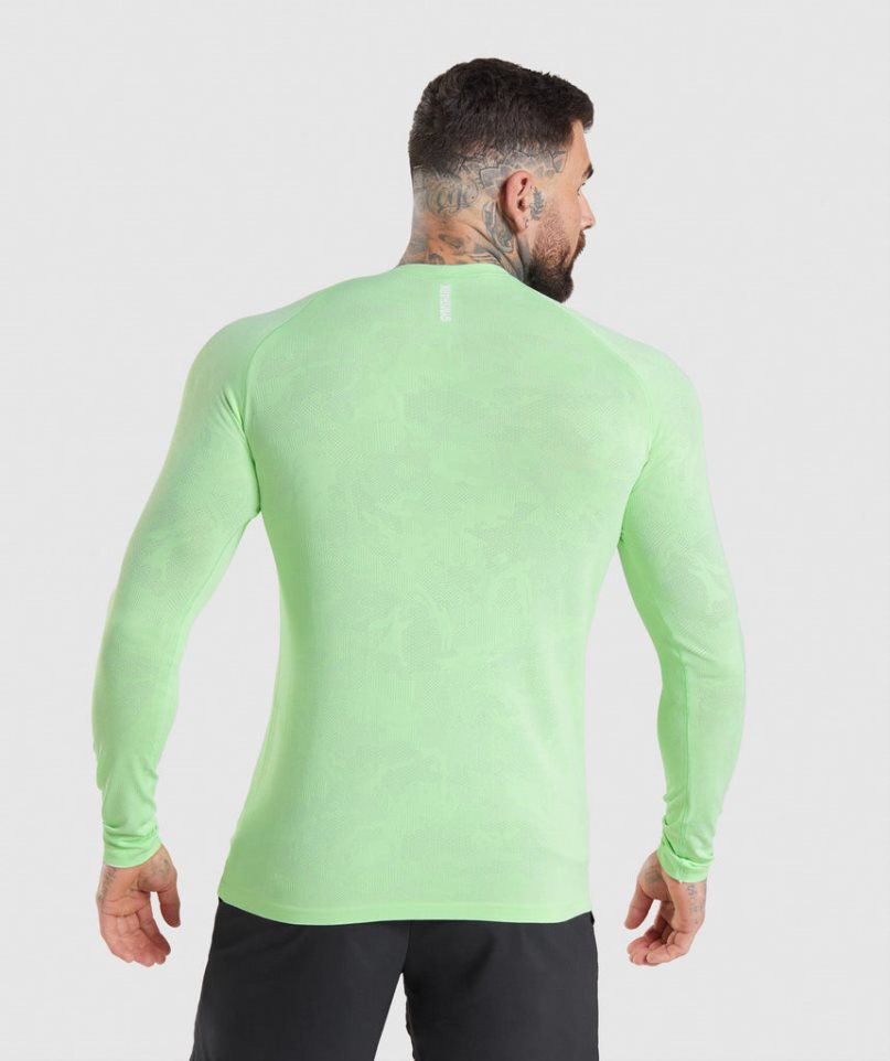 Gymshark Geo Seamless Long Sleeve T-shirts Herren Hellgrün | 64982LEKV