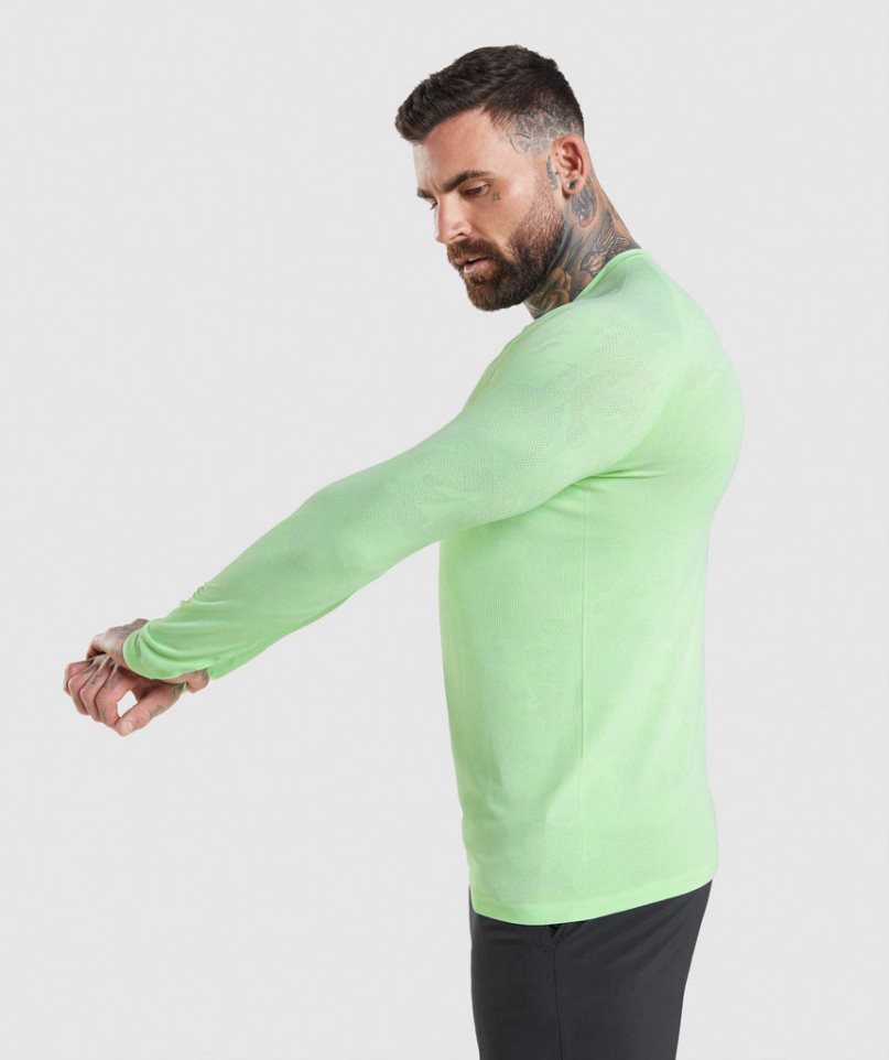 Gymshark Geo Seamless Long Sleeve T-shirts Herren Hellgrün | 64982LEKV