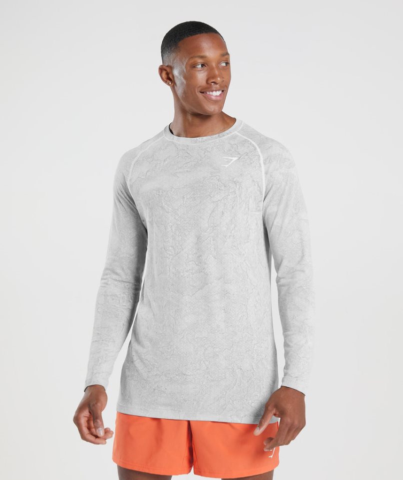 Gymshark Geo Seamless Long Sleeve T-shirts Herren Hellgrau | 80796UBRM