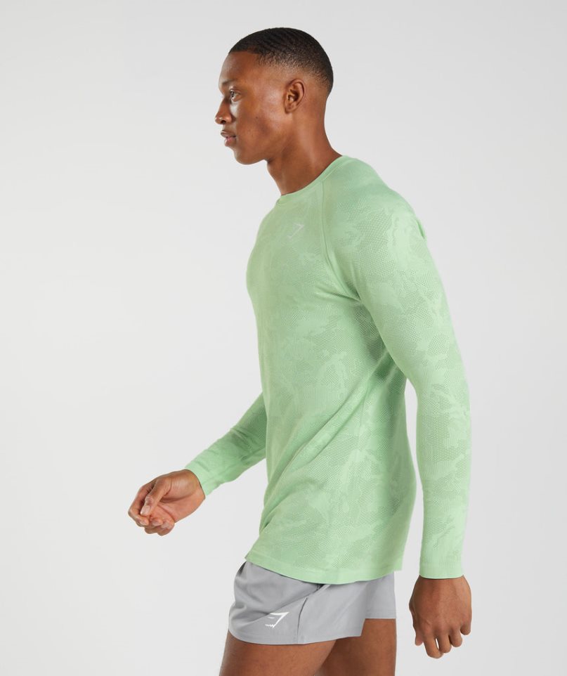 Gymshark Geo Seamless Long Sleeve T-shirts Herren Hellgrün | 98453BXQC