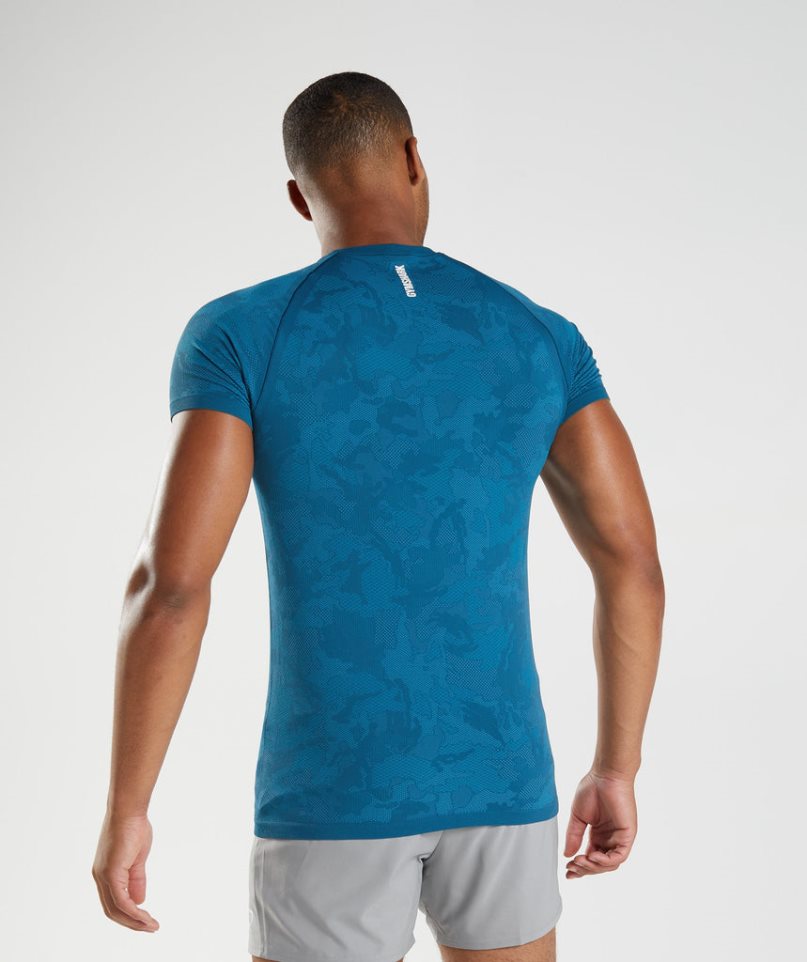 Gymshark Geo Seamless T-shirts Herren Blau | 05197BFAI