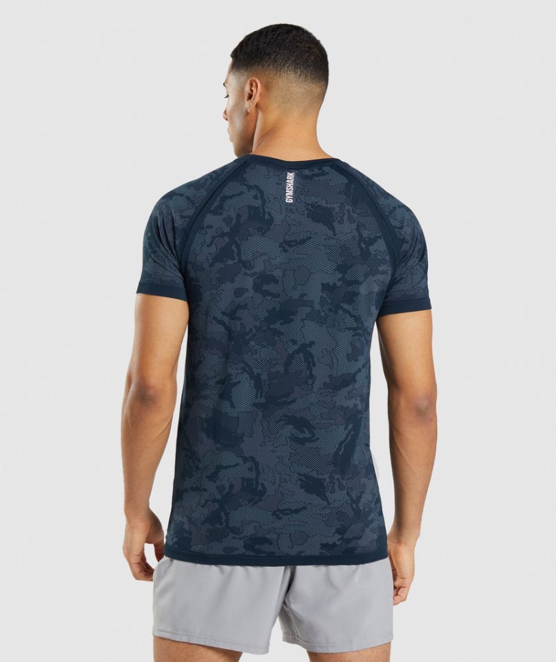 Gymshark Geo Seamless T-shirts Herren Navy | 96107QAPI