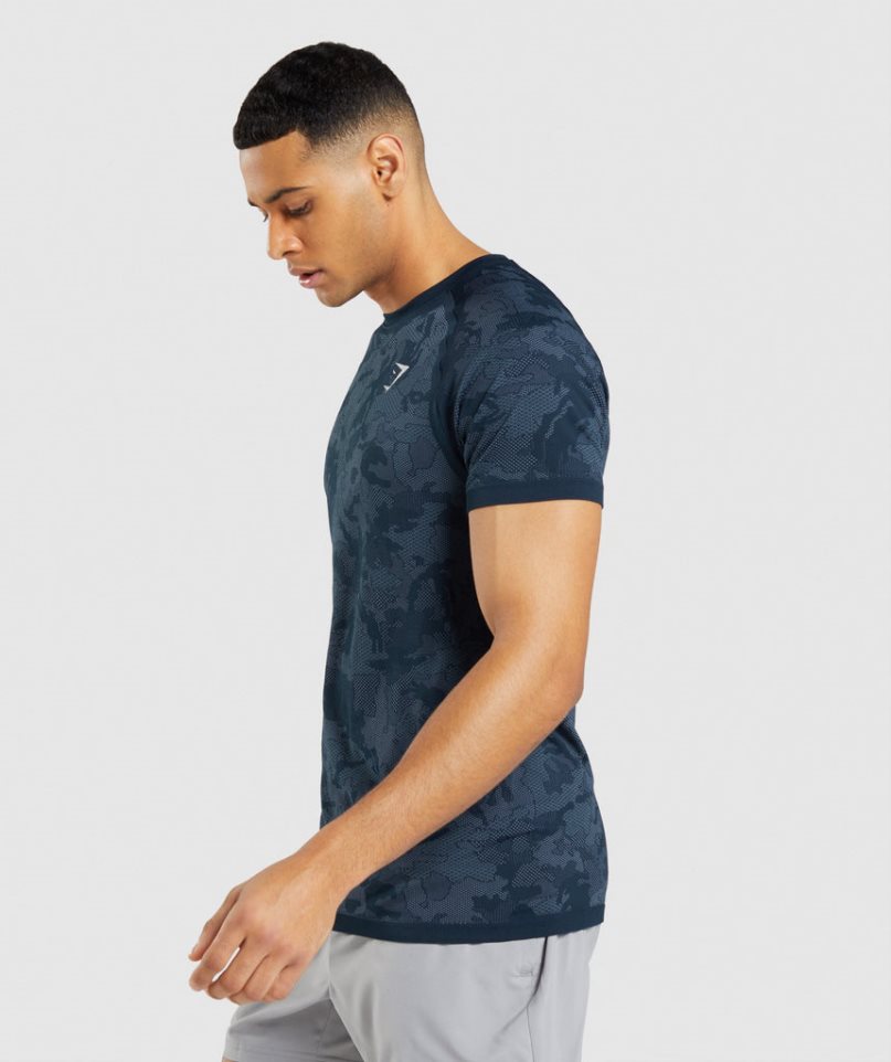 Gymshark Geo Seamless T-shirts Herren Navy | 96107QAPI