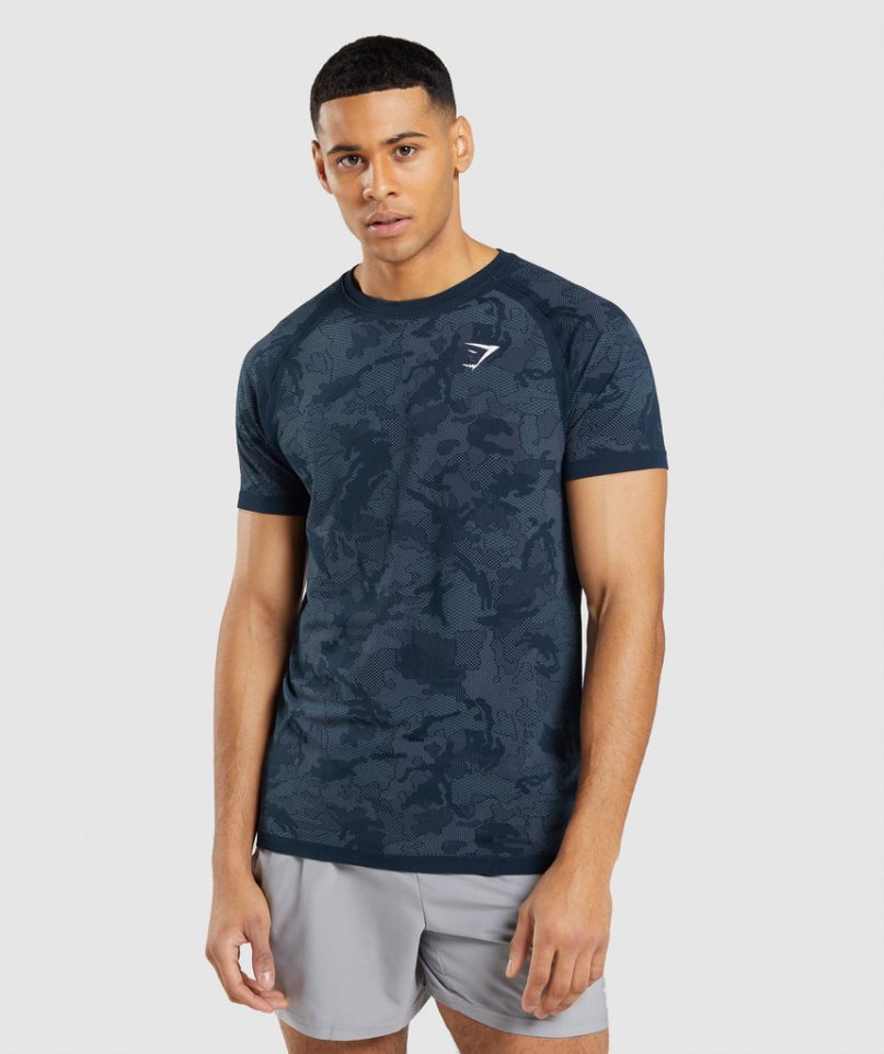 Gymshark Geo Seamless T-shirts Herren Navy | 96107QAPI