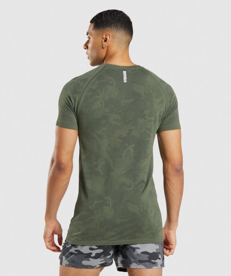 Gymshark Geo Seamless T-shirts Herren Olivgrün | 19537VISD