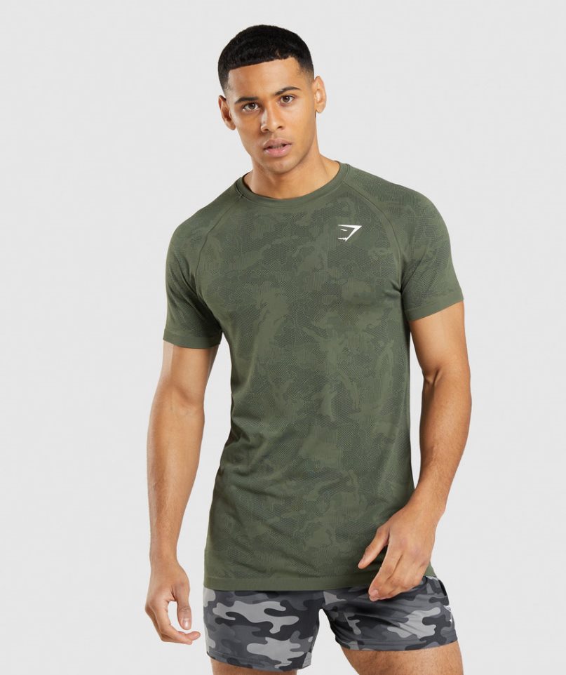 Gymshark Geo Seamless T-shirts Herren Olivgrün | 19537VISD