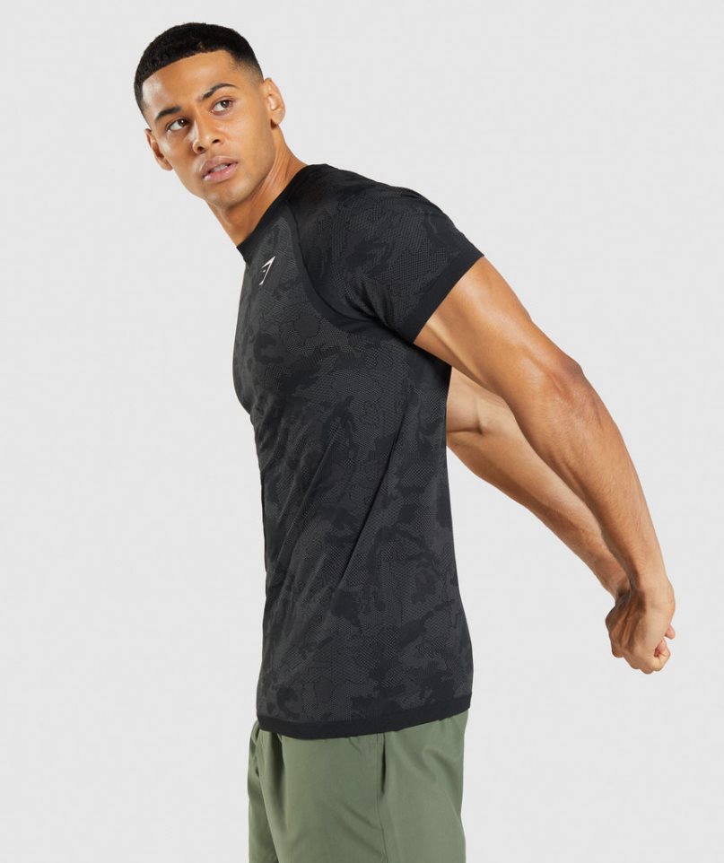 Gymshark Geo Seamless T-shirts Herren Schwarz | 53407WLQX