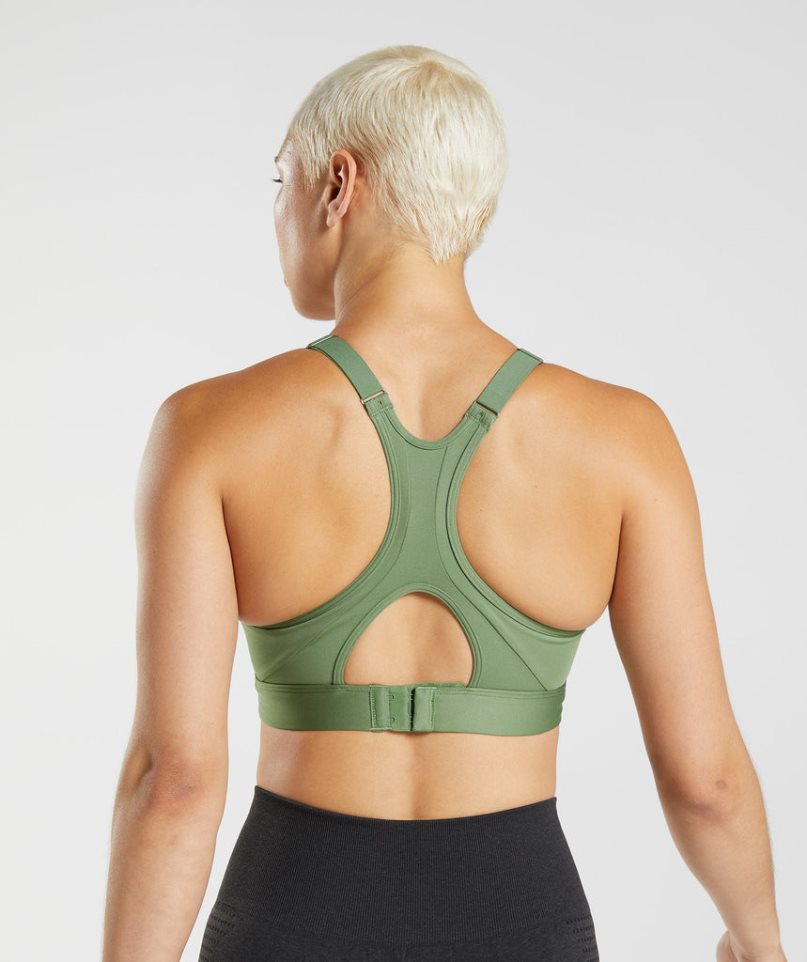 Gymshark High Neck High Support Sport Bh Damen Grün | 57421YNFO