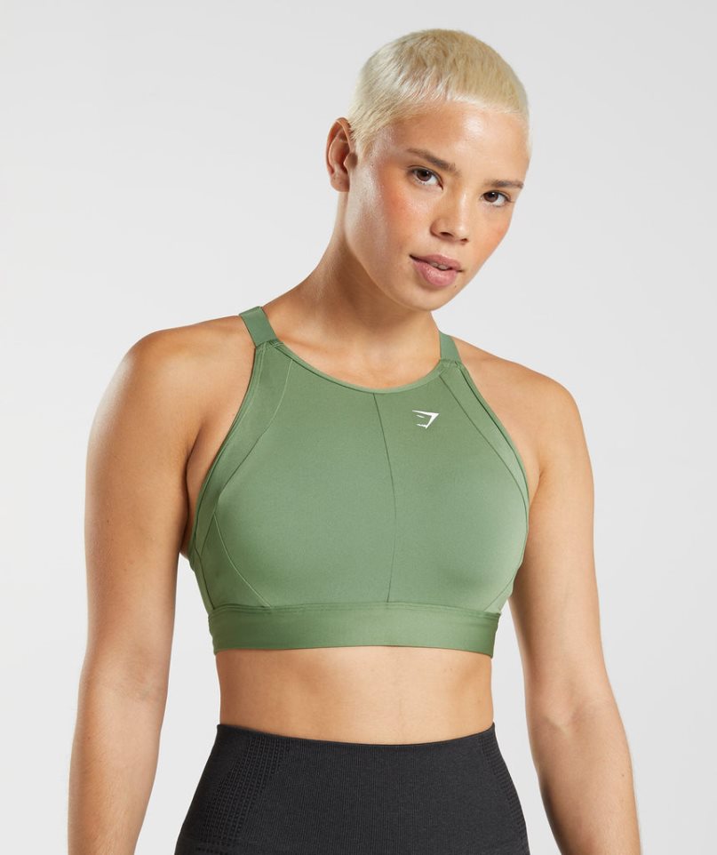 Gymshark High Neck High Support Sport Bh Damen Grün | 57421YNFO