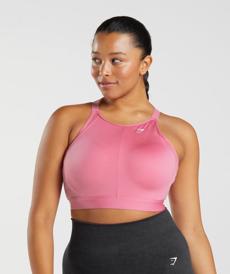 Gymshark High Neck High Support Sport Bh Damen Rosa | 91832VEJO