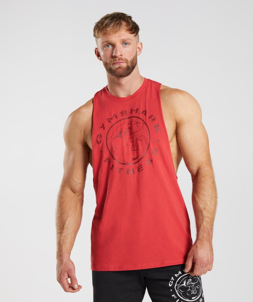 Gymshark Legacy Drop Arm Muskelshirt Herren Rot | 80419HTKE