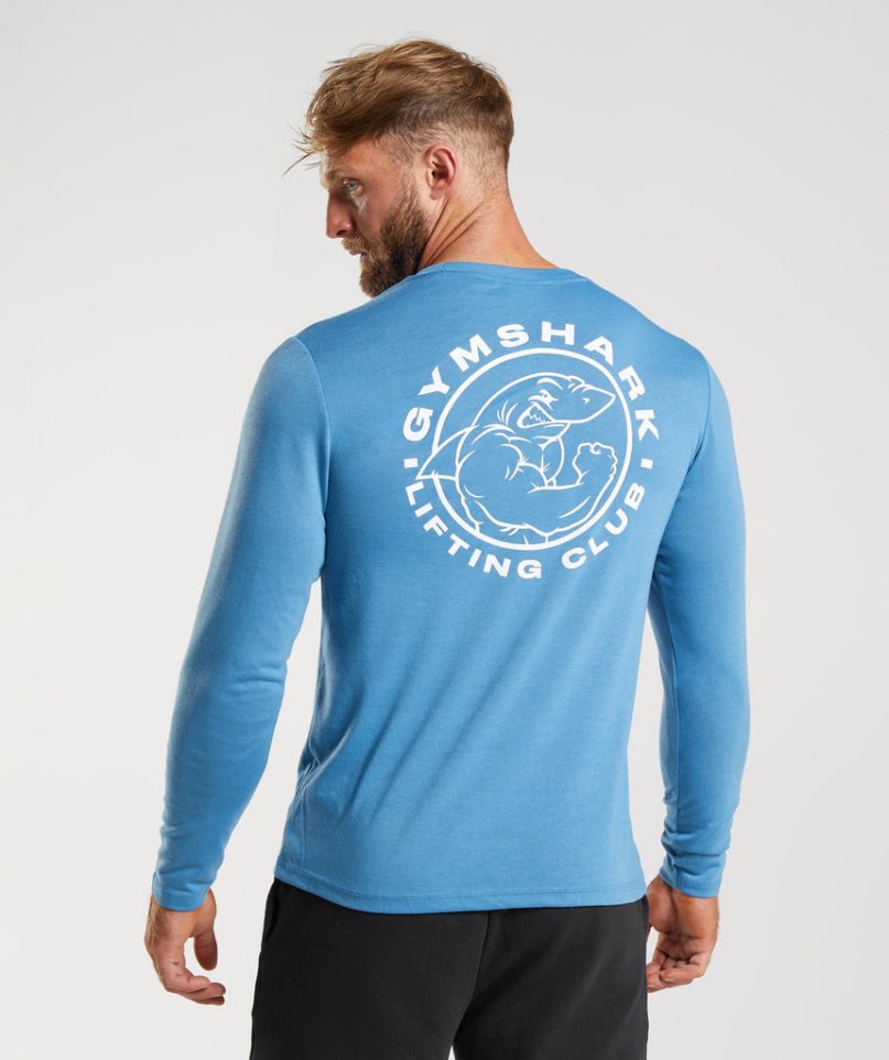 Gymshark Legacy Long Sleeve T-shirts Herren Blau | 26340JTNB