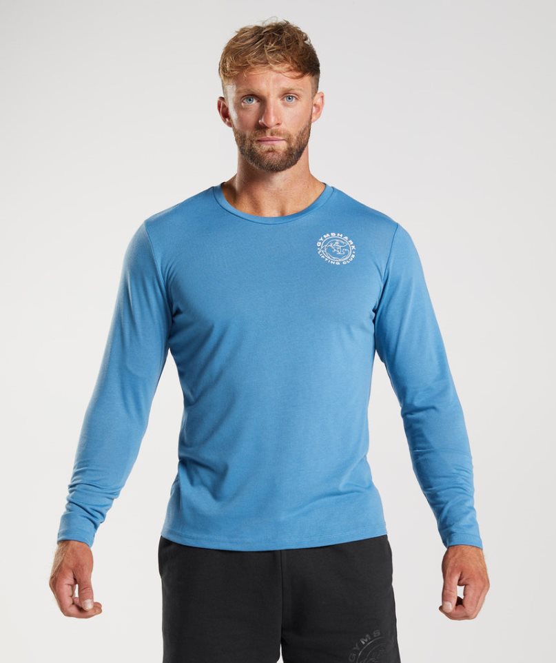 Gymshark Legacy Long Sleeve T-shirts Herren Blau | 26340JTNB