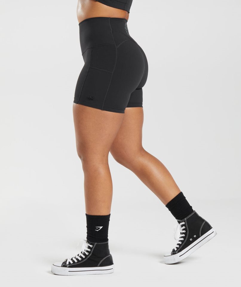 Gymshark Legacy Ruched Tight Kurze Hose Damen Schwarz | 58470HEYB