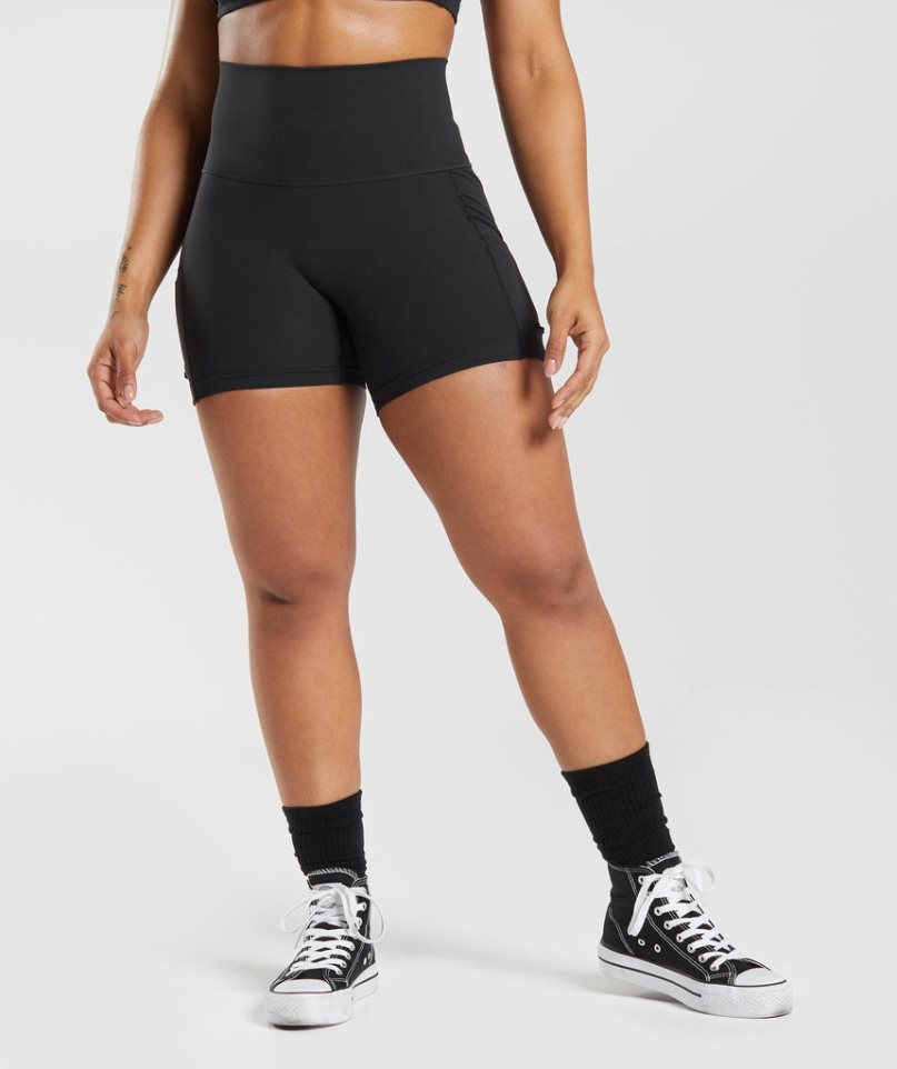 Gymshark Legacy Ruched Tight Kurze Hose Damen Schwarz | 58470HEYB