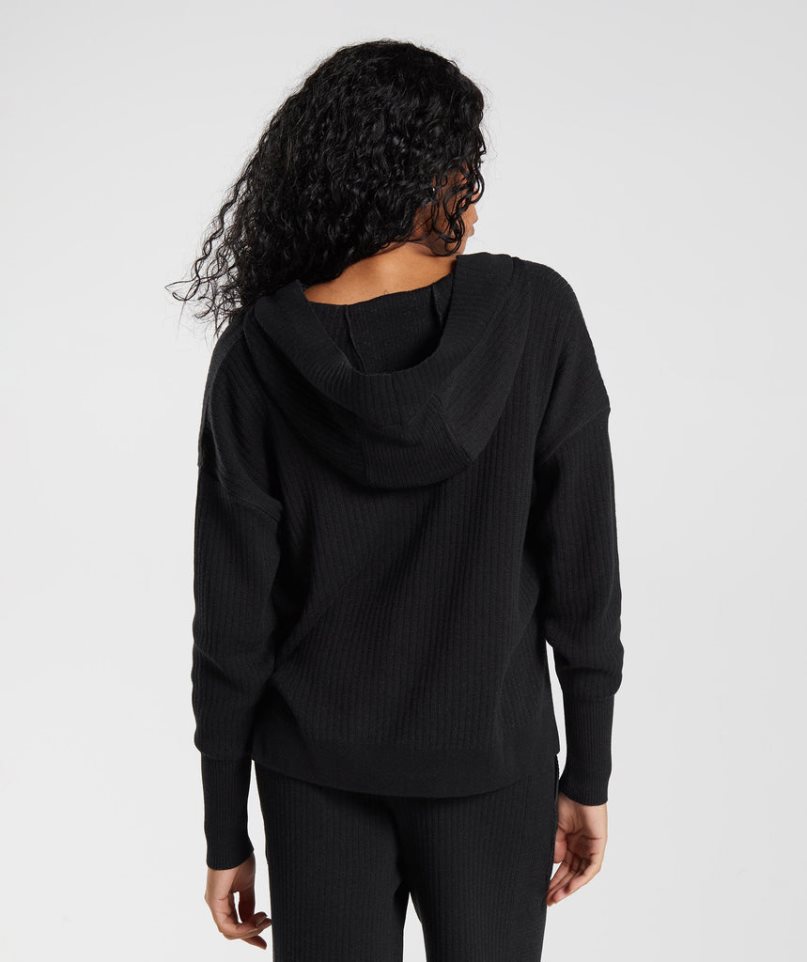 Gymshark Pause Knitwear Hoodie Damen Schwarz | 17630ZBPD