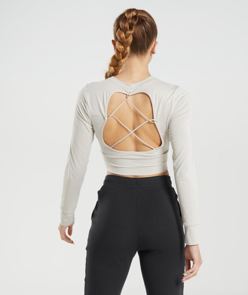 Gymshark Pause Open Back Long Sleeve Kurz Geschnittene Oberteile Damen Hellgrau | 73689BCYF