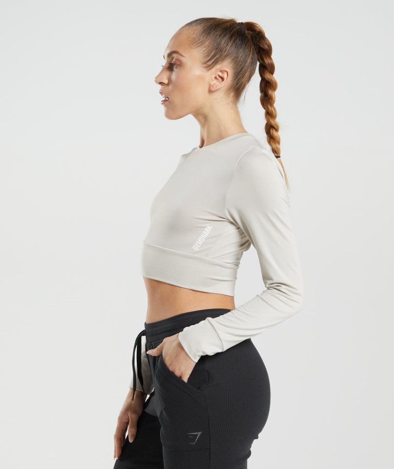 Gymshark Pause Open Back Long Sleeve Kurz Geschnittene Oberteile Damen Hellgrau | 73689BCYF