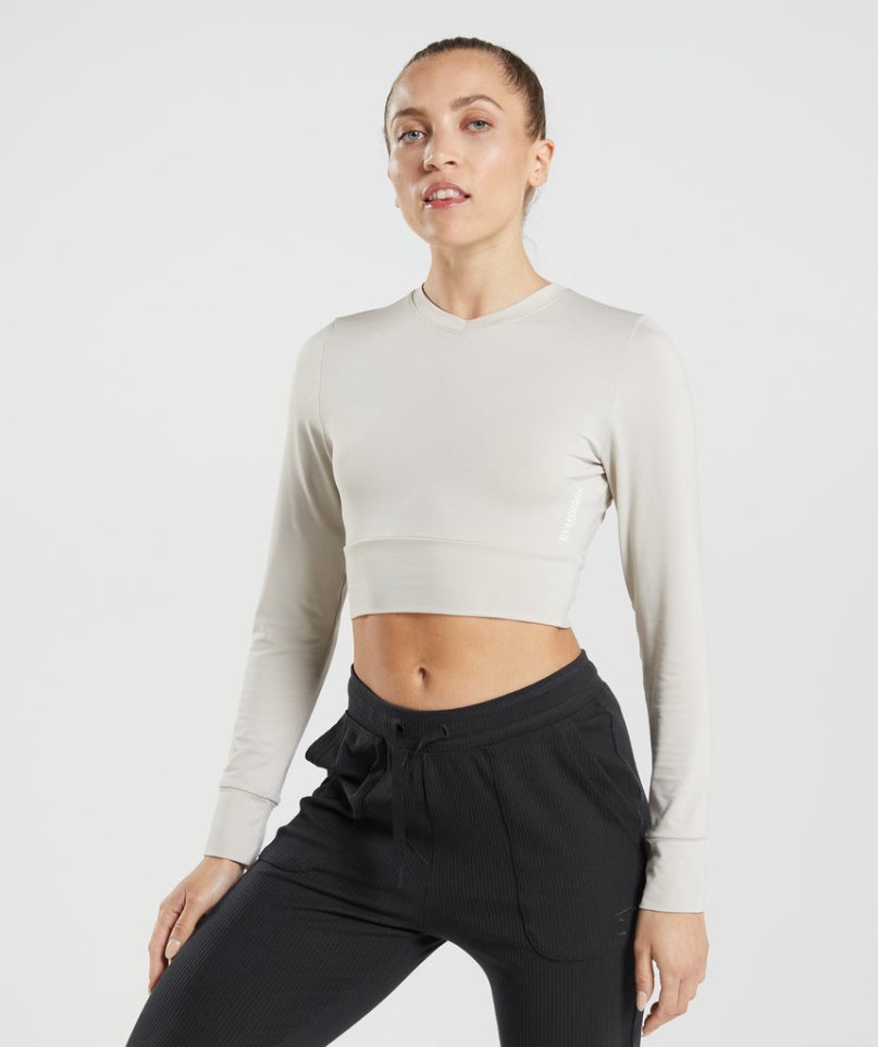 Gymshark Pause Open Back Long Sleeve Kurz Geschnittene Oberteile Damen Hellgrau | 73689BCYF