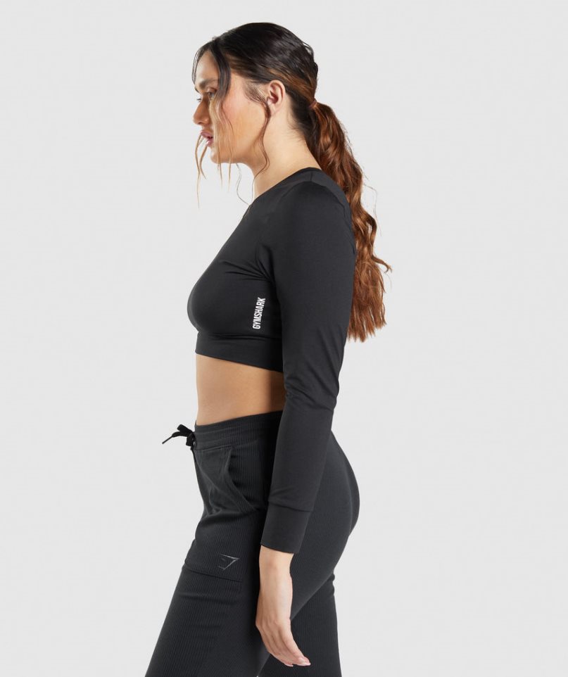 Gymshark Pause Open Back Long Sleeve Kurz Geschnittene Oberteile Damen Schwarz | 85629SFIM