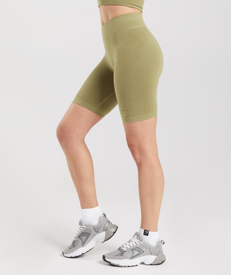 Gymshark Pause Seamless Cycling Kurze Hose Damen Olivgrün | 61489DTNP