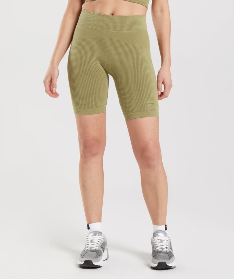 Gymshark Pause Seamless Cycling Kurze Hose Damen Olivgrün | 61489DTNP