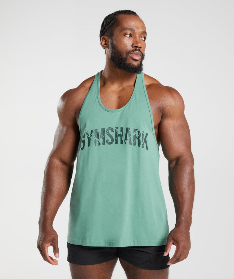 Gymshark Power Stringer Muskelshirt Herren Grün | 14635BNZR