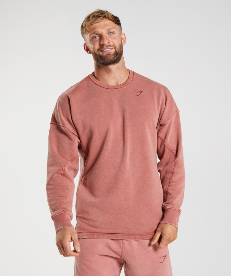 Gymshark Power Washed Crew Sweatshirts Herren Rosa | 17453NTCR