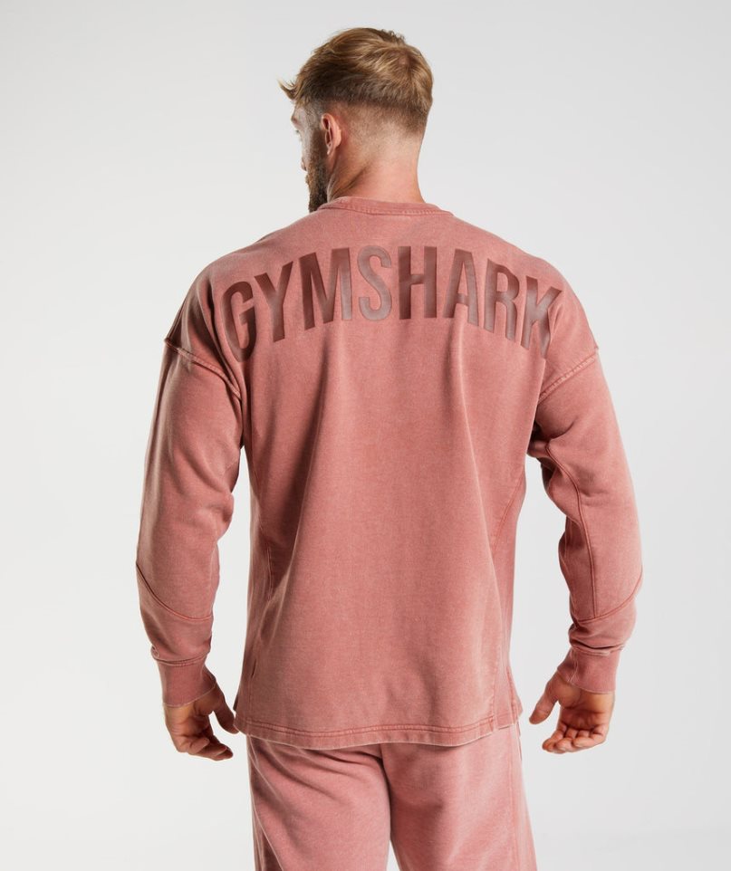 Gymshark Power Washed Crew Sweatshirts Herren Rosa | 17453NTCR