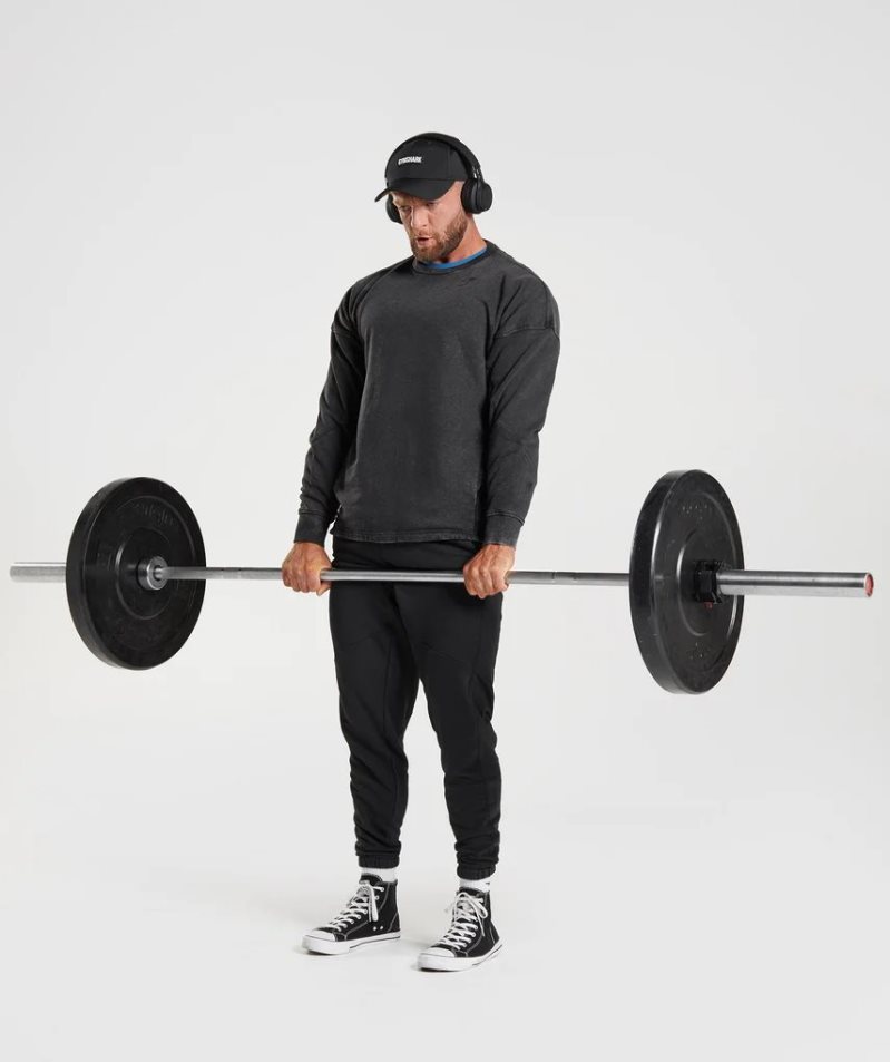 Gymshark Power Washed Crew Sweatshirts Herren Schwarz | 86230QJFY