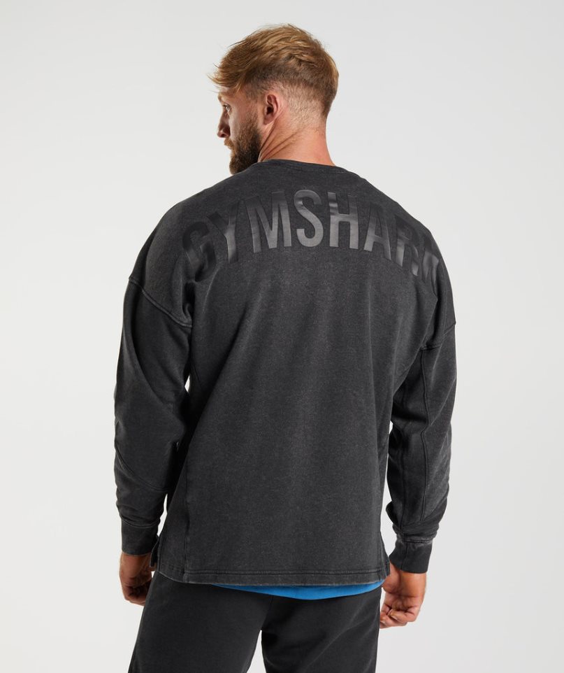 Gymshark Power Washed Crew Sweatshirts Herren Schwarz | 86230QJFY