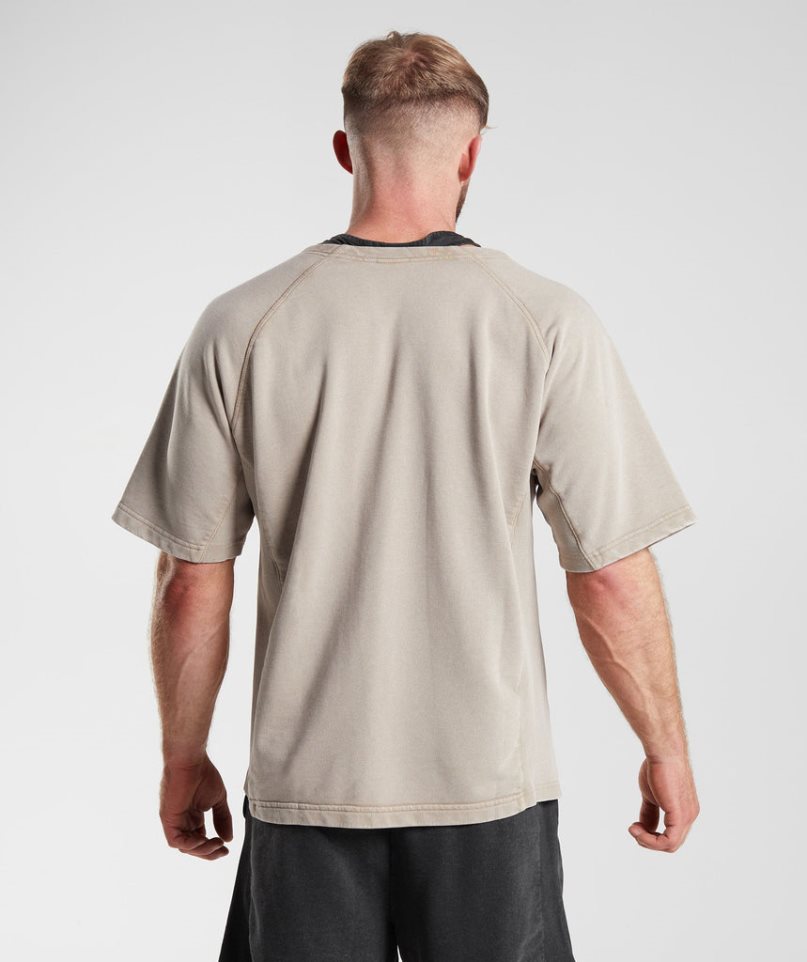 Gymshark Power Washed Rag Top T-shirts Herren Beige | 23198JSMH