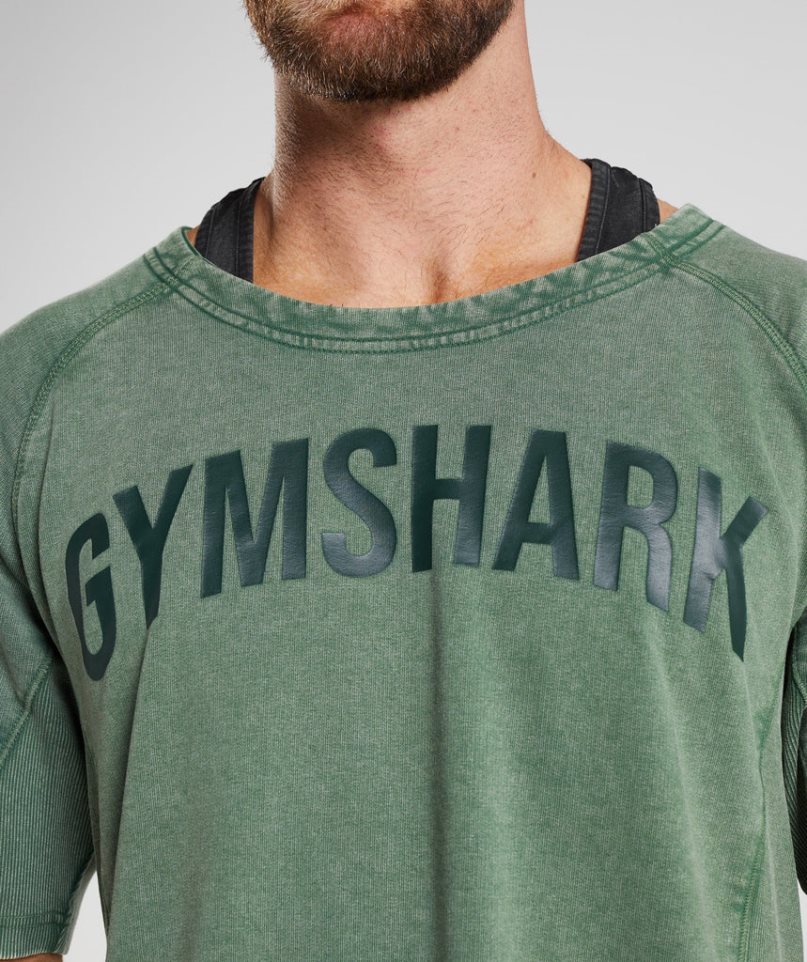 Gymshark Power Washed Rag Top T-shirts Herren Grün | 54730FWNZ