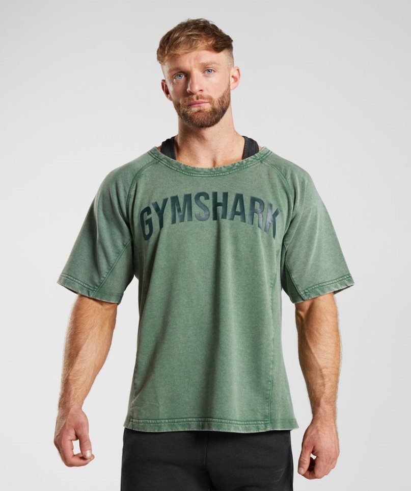 Gymshark Power Washed Rag Top T-shirts Herren Grün | 54730FWNZ